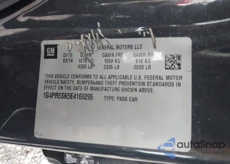 2014 Buick Verano Convenience Group from USA, damaged, VIN 1G4PR5SK5E4169295